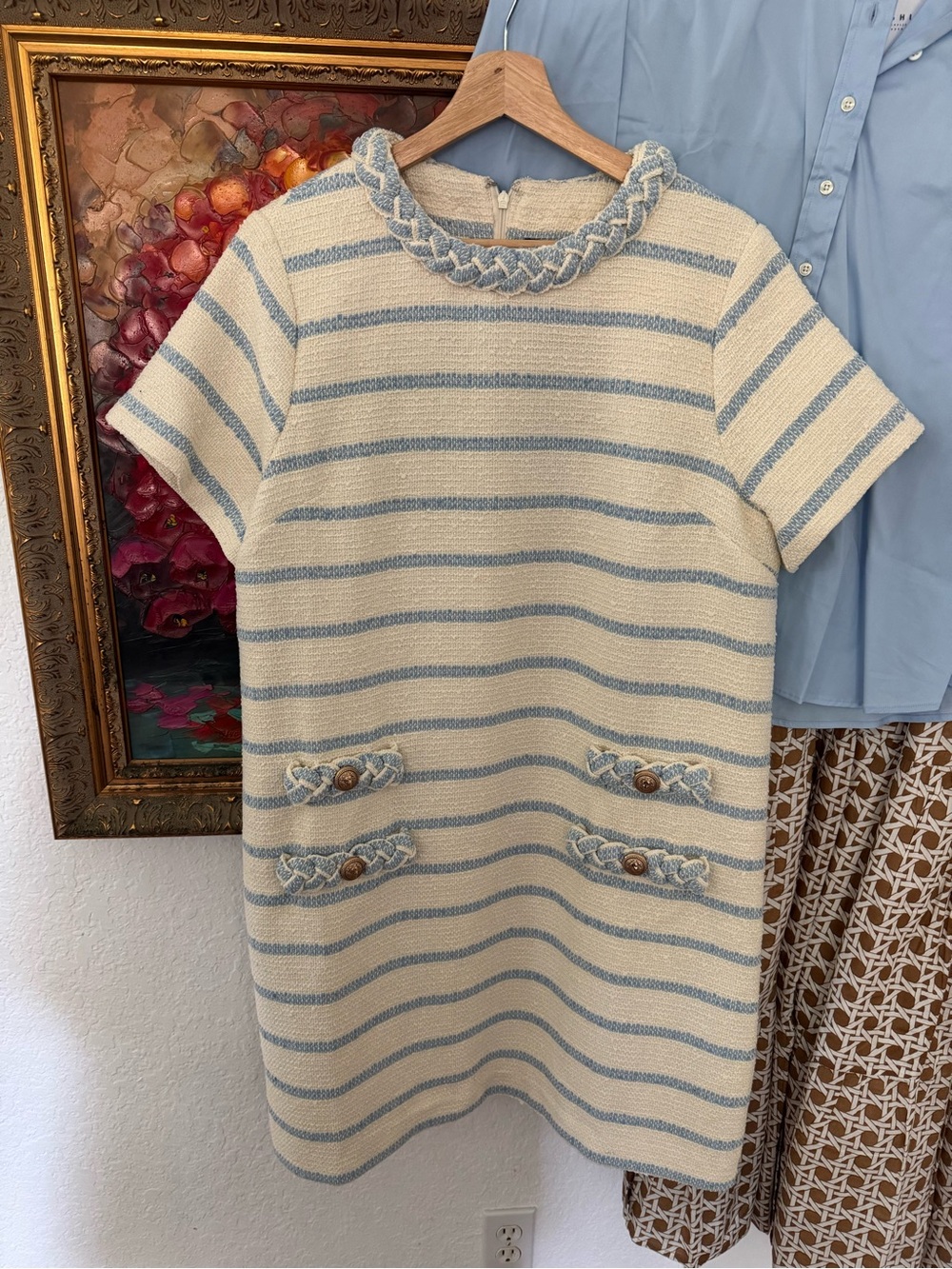 XL Jackie Tweed dress light blue stripes